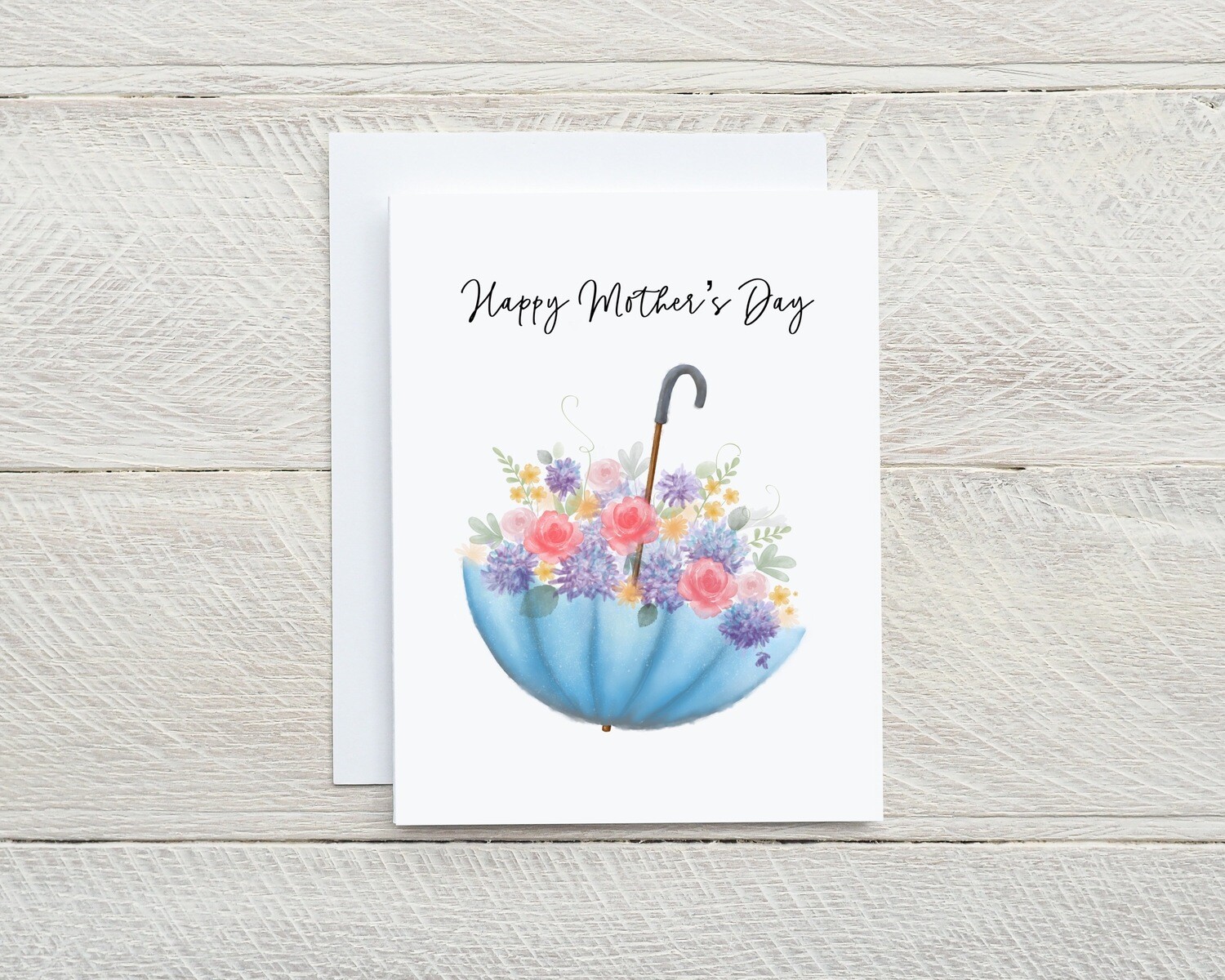 Happy Mother&#39;s Day Card original design Blank inside, flowers with umbrella card with white envelope. A2 size. 4.25 x 5.5