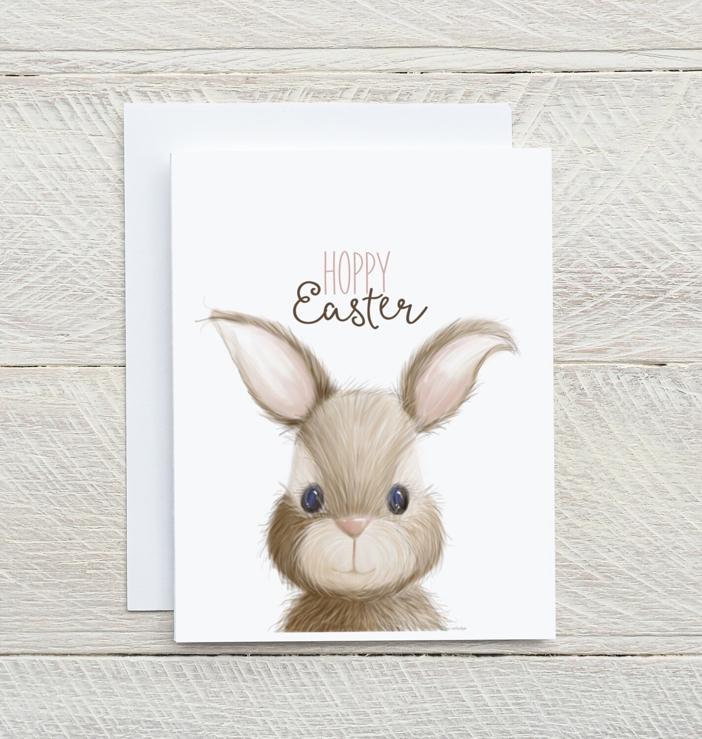 Hoppy Easter Handmade original design Blank inside, Bunny card with white envelope. A2 size. 4.25 x 5.5