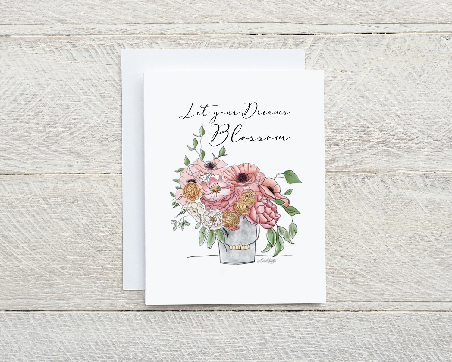 Let Your Dreams Blossom Handmade original design Blank inside,  with white envelope. A2 size. 4.25 x 5.5