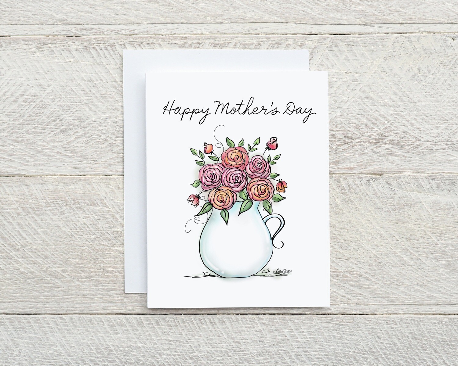 Happy Mother&#39;s Day Flowers original design Blank inside, flowers in pitcher card with white envelope. A2 size. 4.25 x 5.5
