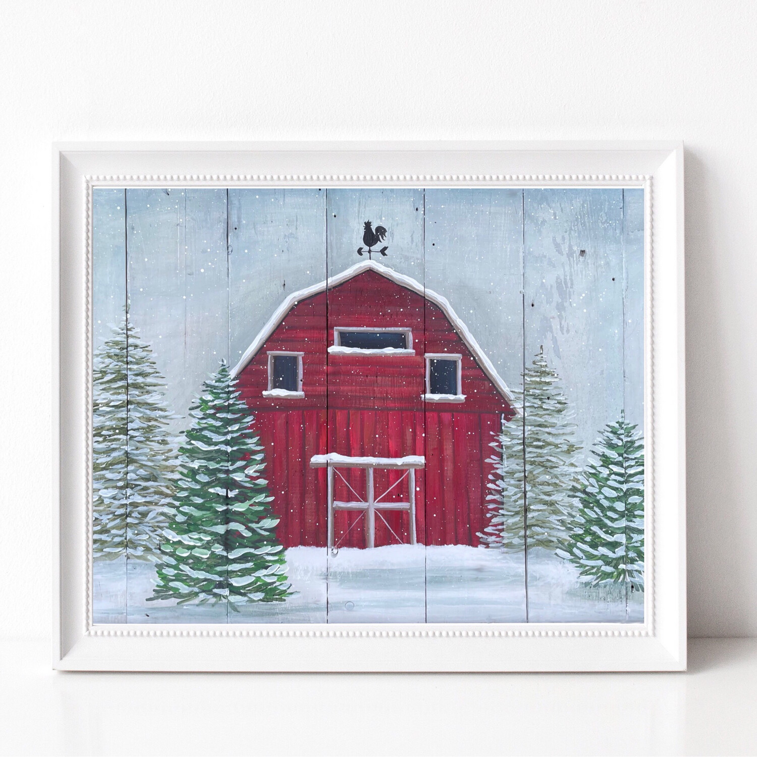 Winter Red Barn Wall Art Print