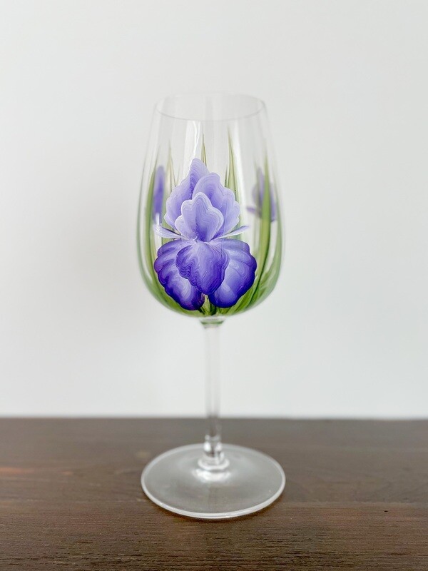 Hand Painted Purple Iris Stemmed Glass
