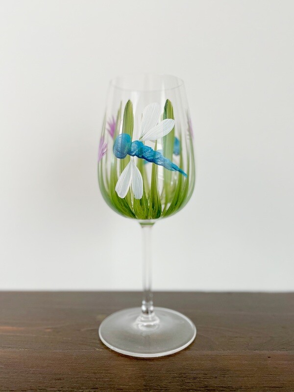 Hand Painted Dragonfly Stemmed Glass