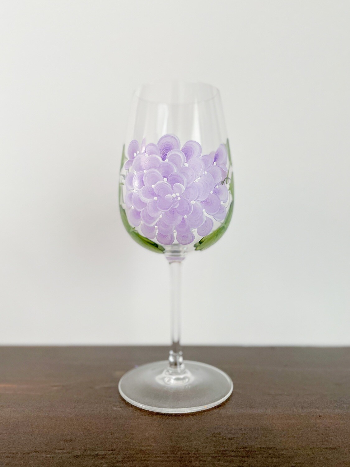 Hand Painted Purple Hydrangea Stemmed Glass