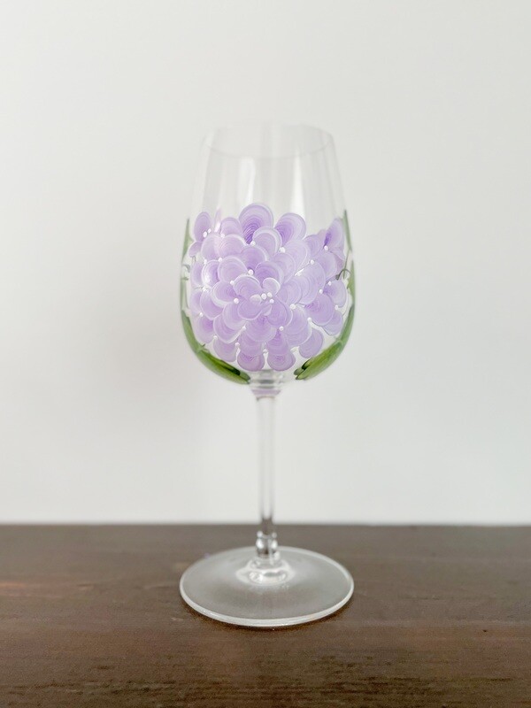 Hand Painted Purple Hydrangea Stemmed Glass
