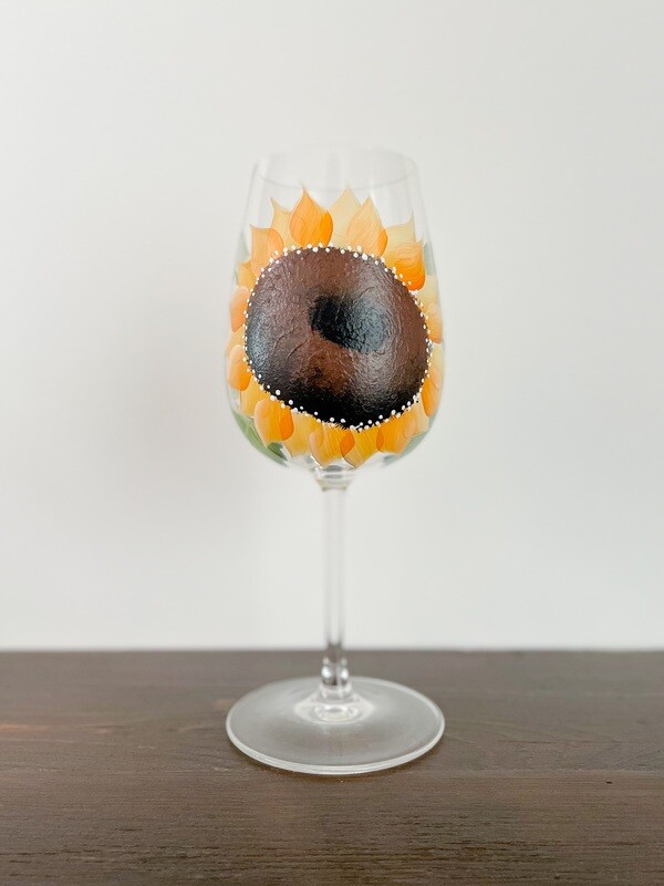 Hand Painted Sunflower Stemmed Glass