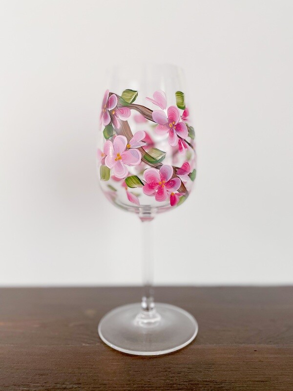 Hand painted Cherry Blossom STEMMED glasses.