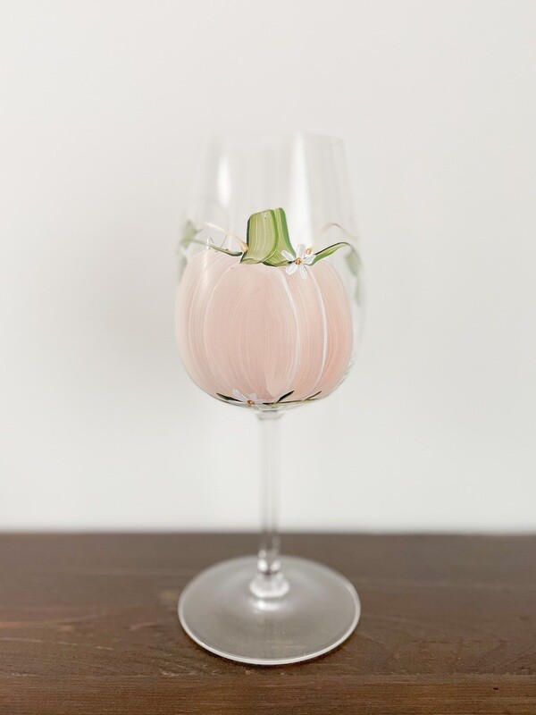 Hand painted Fall Ivory Pumpkin stemmed glasses.