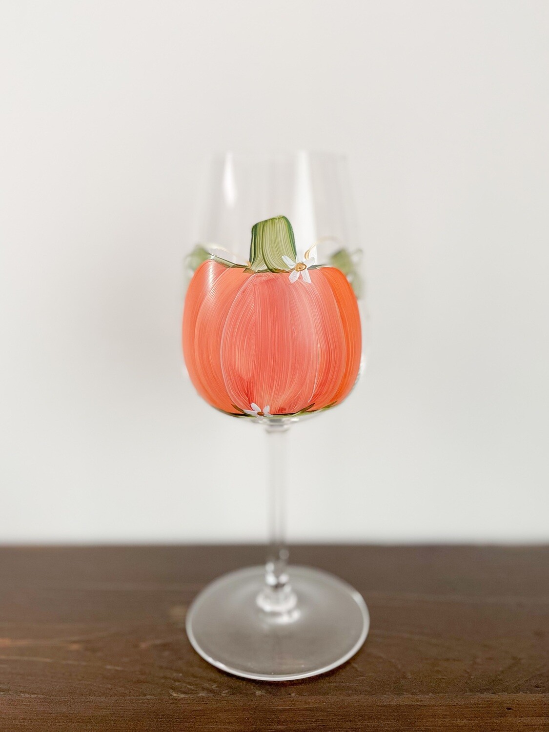Hand painted Fall Orange Pumpkin Stemmed glasses.