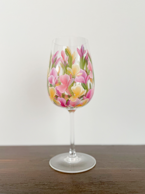 Hand Painted Sweet Pea Stemmed Glass