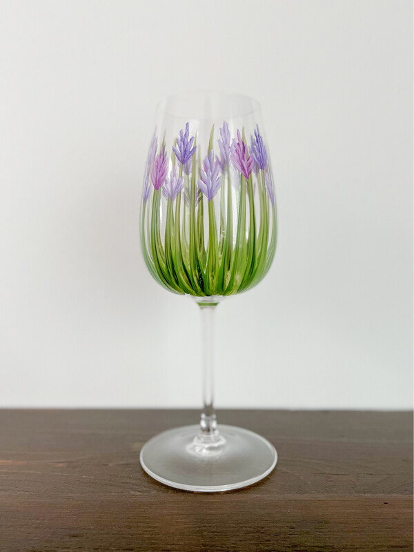 Hand Painted Lavender Stemmed Glass