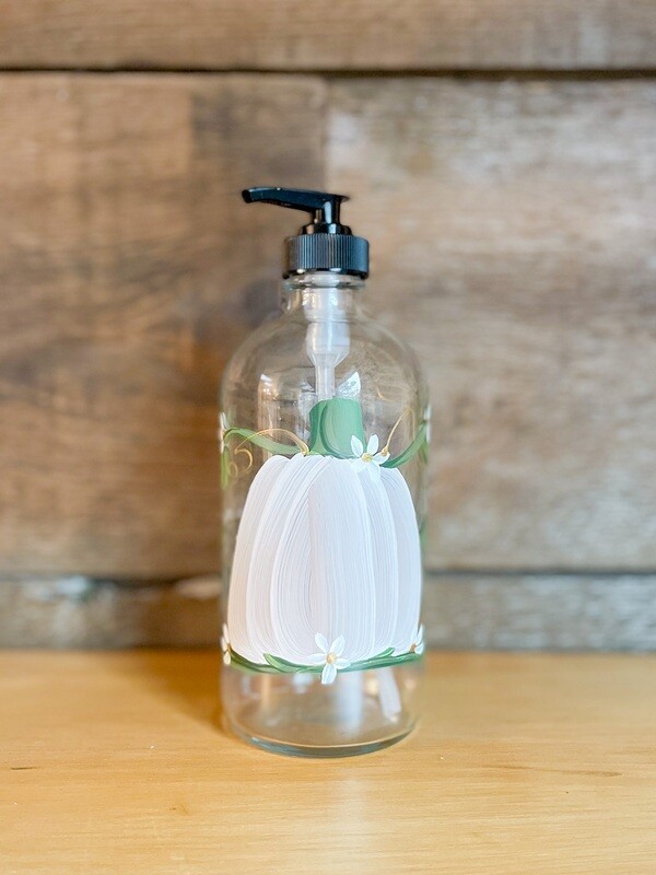 Hand painted White/Ivory Pumpkin Soap/Lotion Bottle