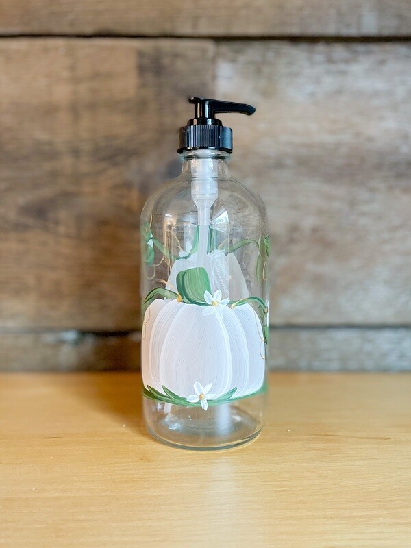 Hand painted White/Ivory Pumpkin Soap/Lotion Bottle