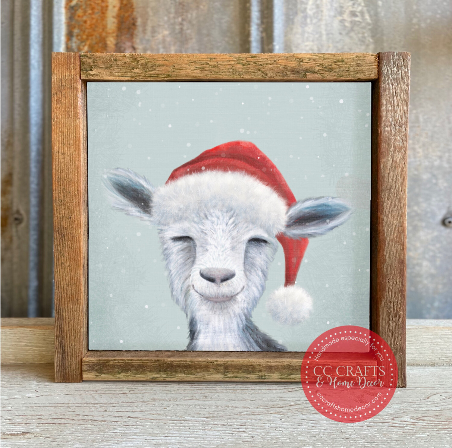 Christmas Goat Canvas Print with Reclaimed Wood Frame