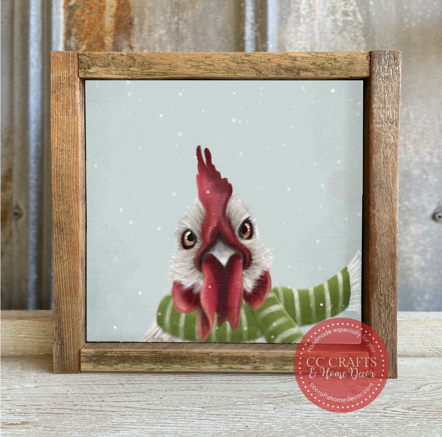 Christmas Chicken Canvas Print with Reclaimed Wood Frame