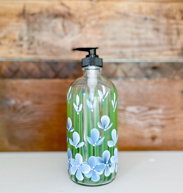 Hand painted Blue Wildflower Soap/Lotion Bottle