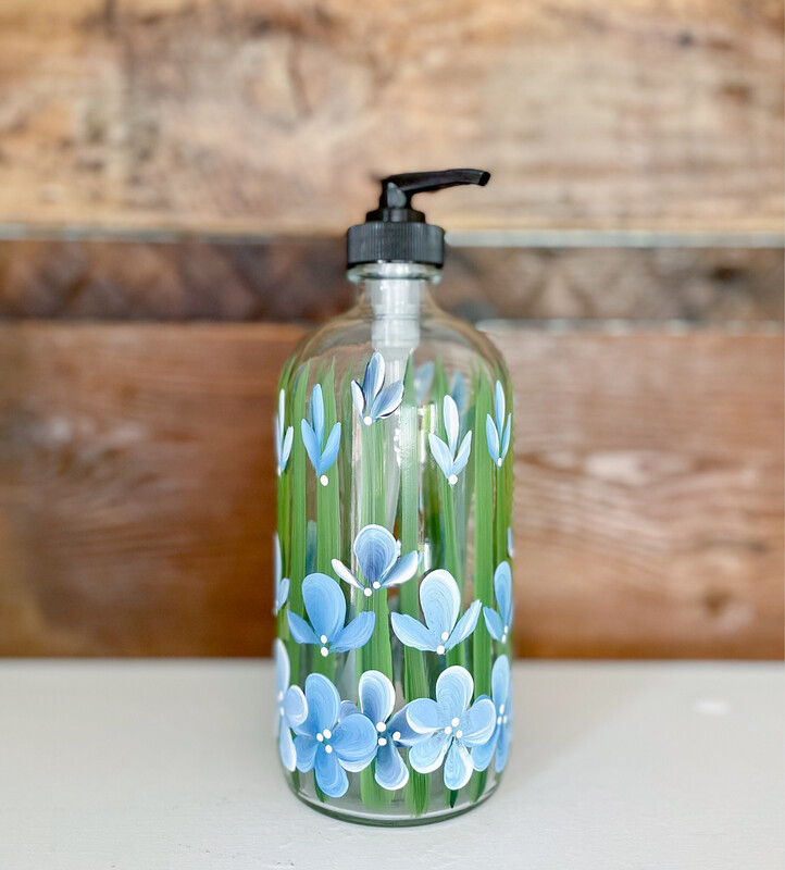 Hand painted Blue Wildflower Soap/Lotion Bottle