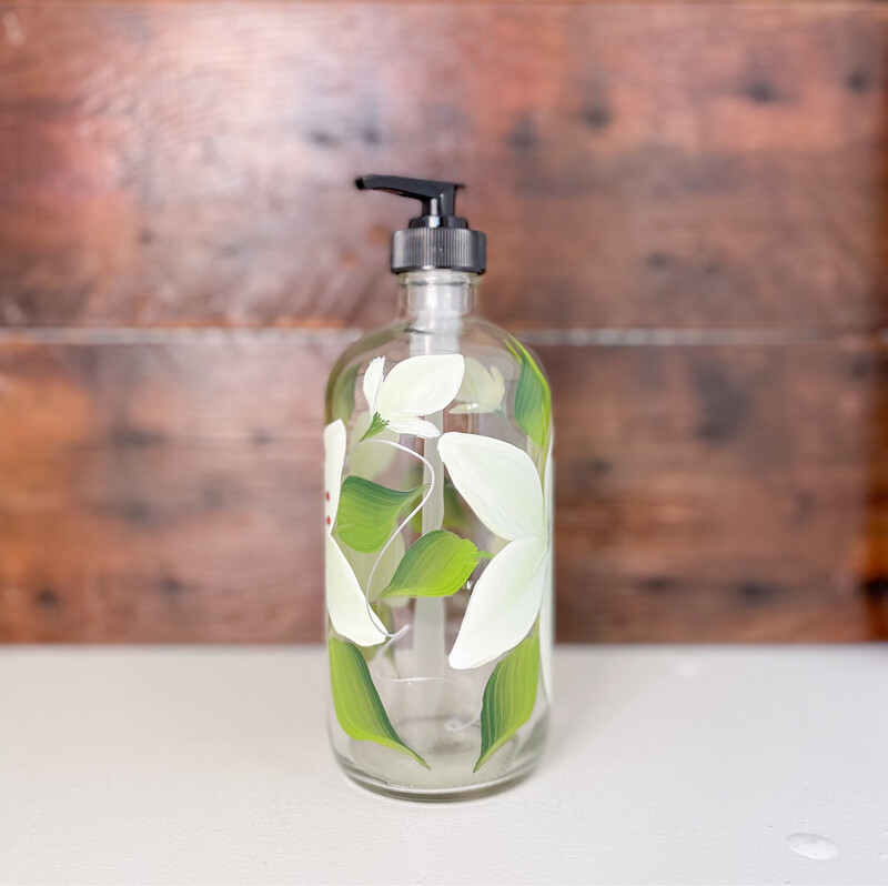 Hand painted White Lily Soap/Lotion Bottle
