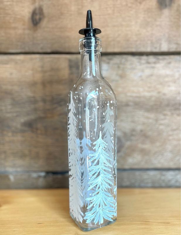 Hand Painted Everything Bottle - Snowy White Winter Holiday Trees