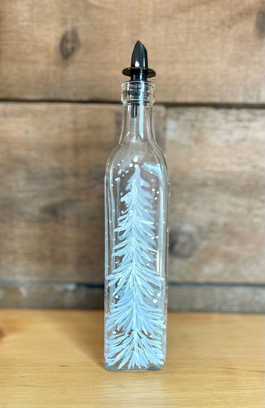Hand Painted Everything Bottle - Snowy White Winter Holiday Trees