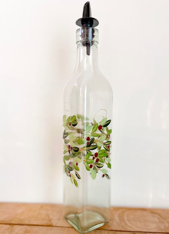 Hand Painted Everything Bottles - Boxwood Wreath With Red Berries