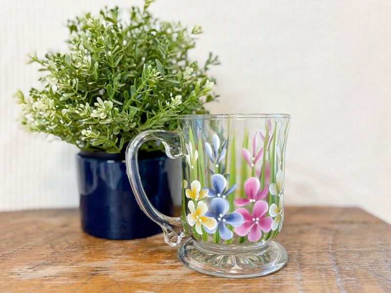 Hand Painted Wildflower Glass Mug