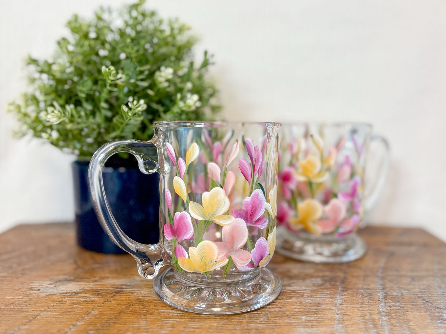Hand Painted Sweet Pea Glass Mug