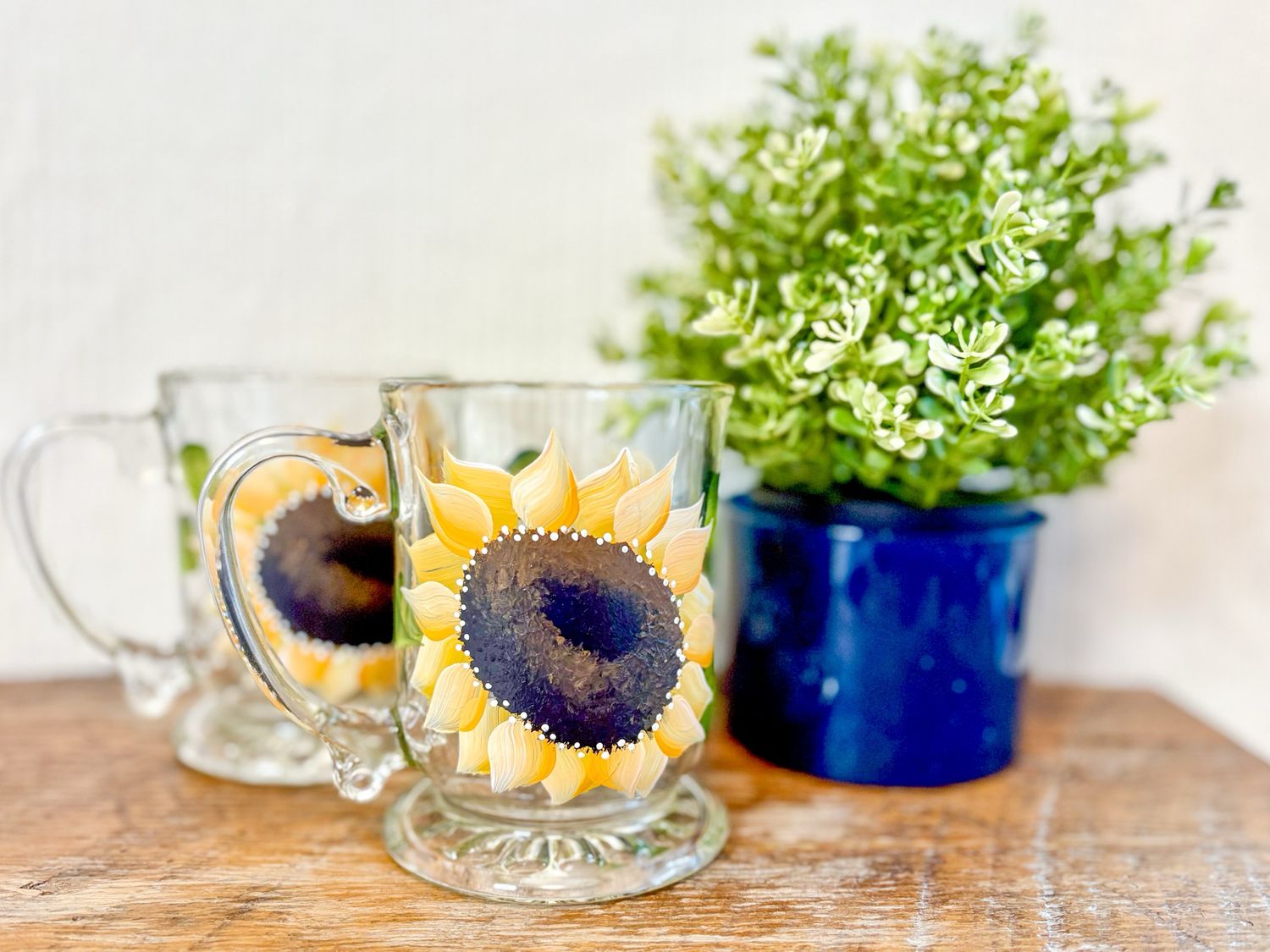 Hand Painted Sunflower Glass Mug