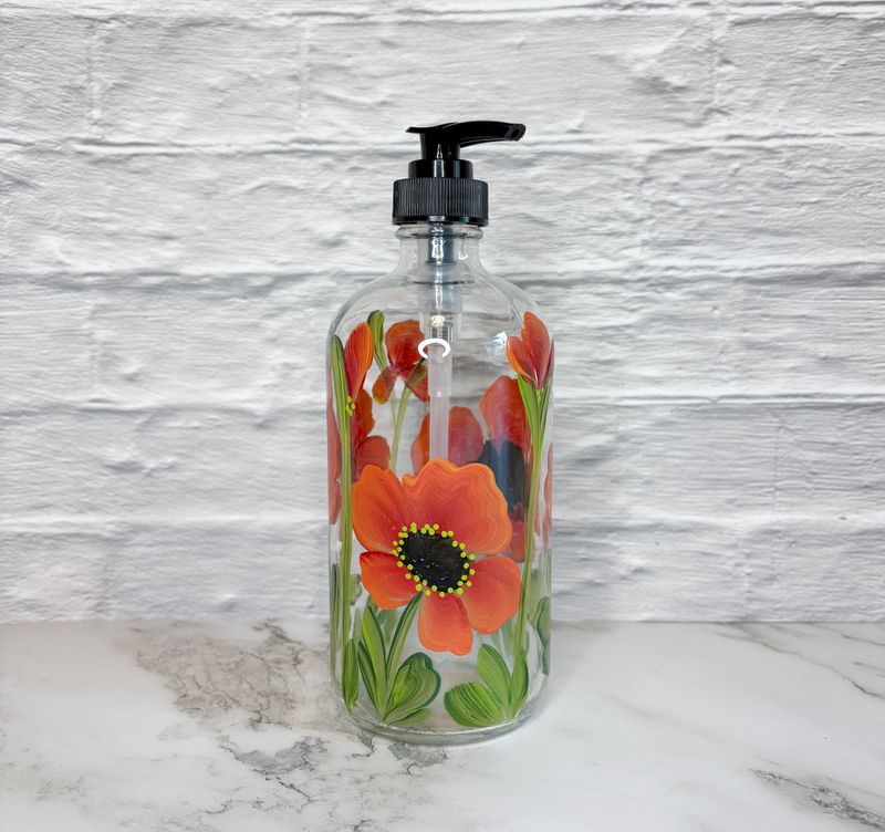 Hand painted Red Poppies Soap/Lotion Bottle