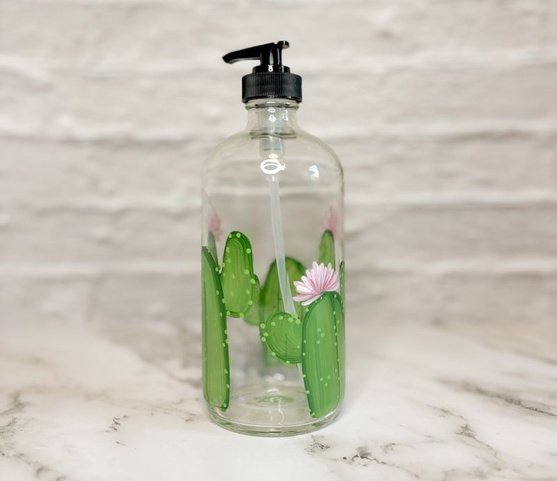 Hand painted Cactus Soap/Lotion Bottle
