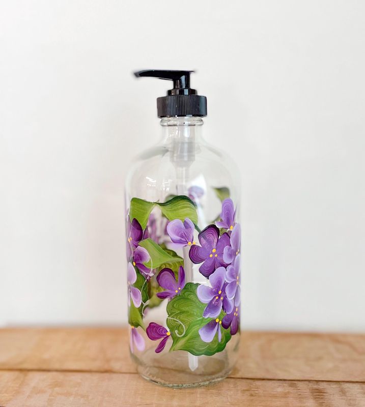 Hand painted Purple Violet Soap/Lotion Bottle