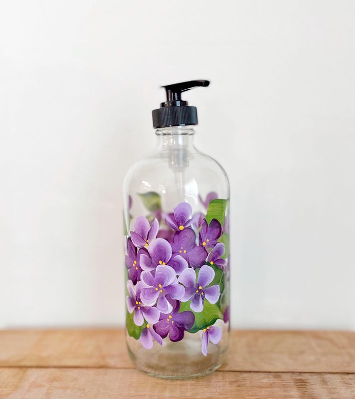 Hand painted Purple Violet Soap/Lotion Bottle