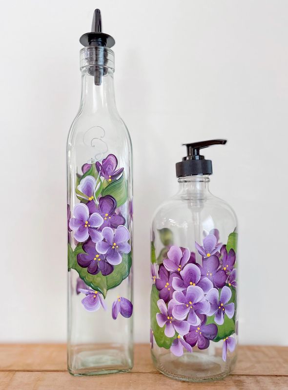 Hand Painted Everything Bottle - Purple Violets