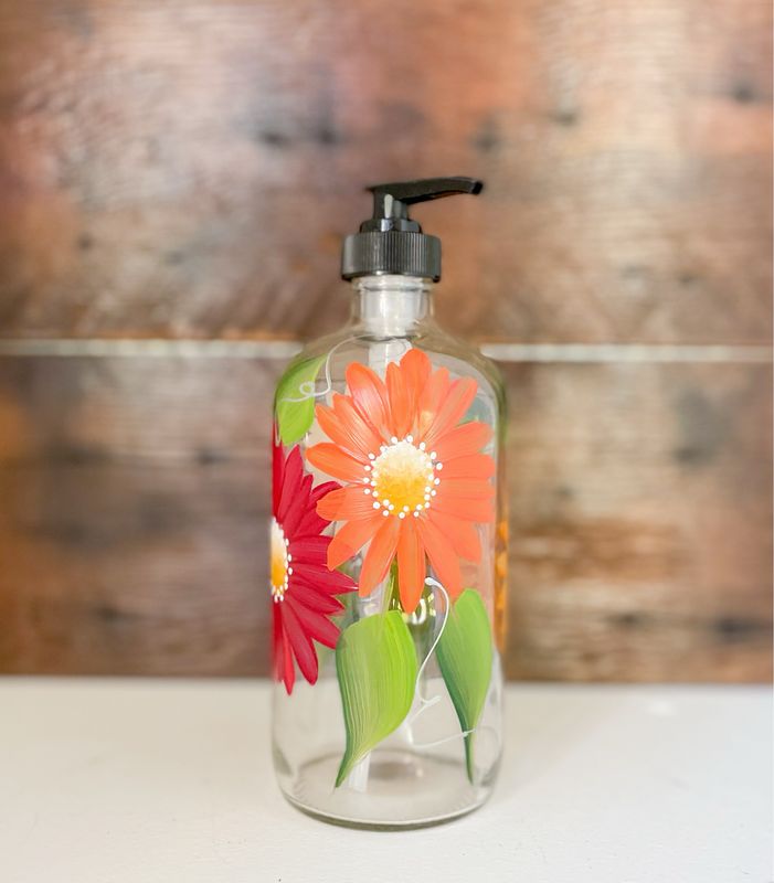 Hand painted Gerber Daisy Soap/Lotion Bottle
