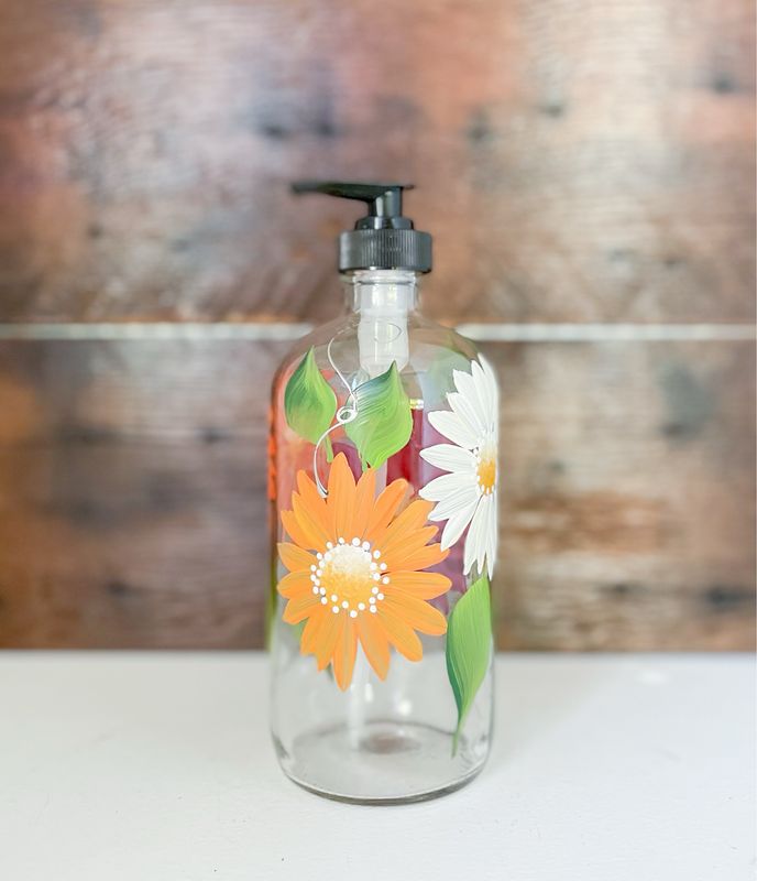 Hand painted Gerber Daisy Soap/Lotion Bottle