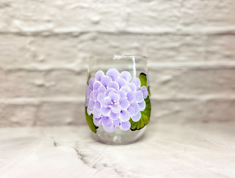Hand Painted Hydrangea STEMLESS Glass