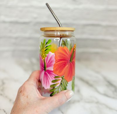 Hand Painted Glass Beer Can Cups