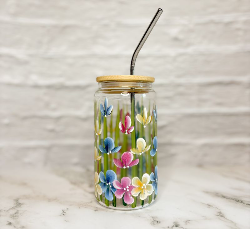 Hand Painted Wildflower Beer Can Cup