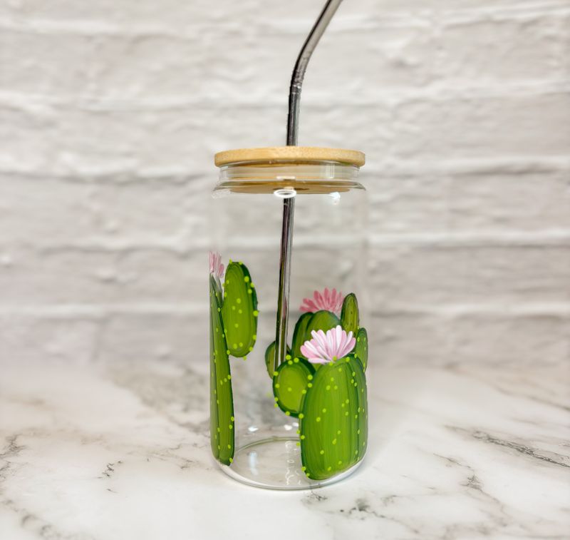 Hand Painted Cactus Beer Can Cup