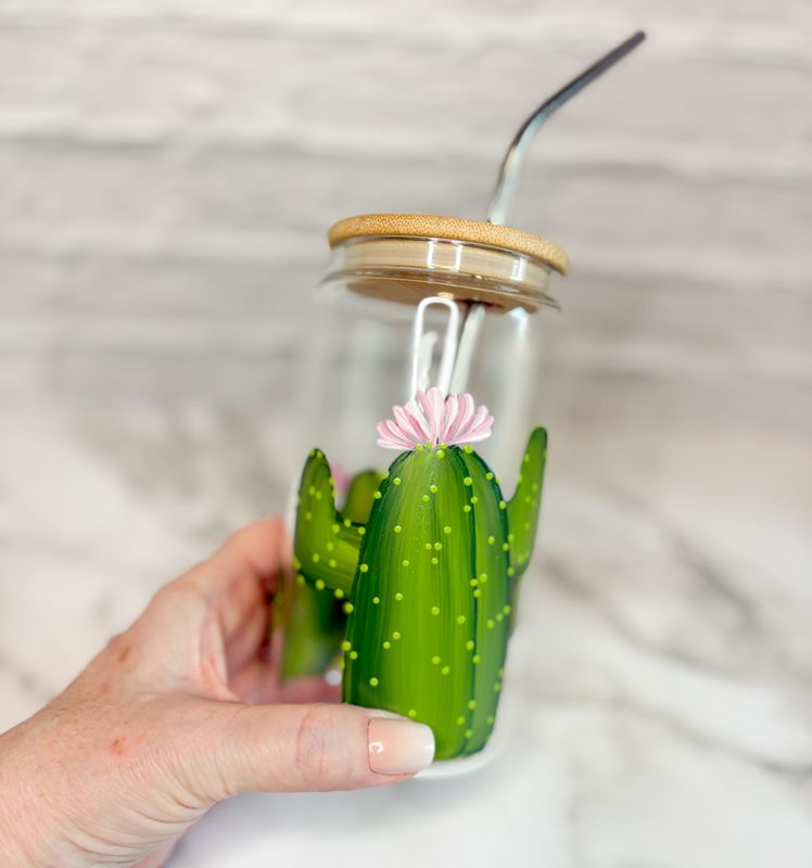 Hand Painted Cactus Beer Can Cup