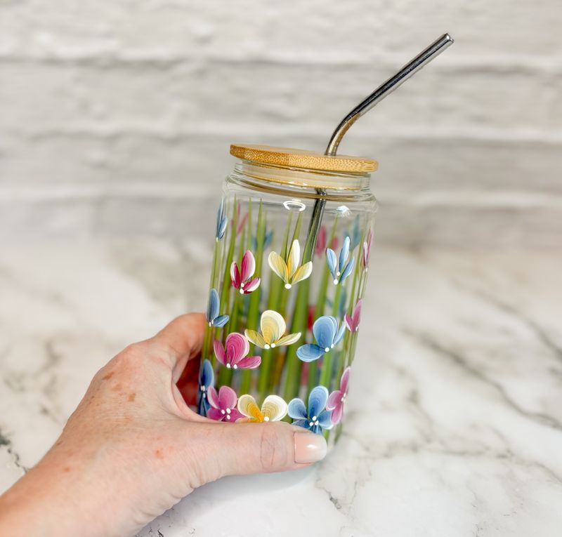 Hand Painted Wildflower Beer Can Cup