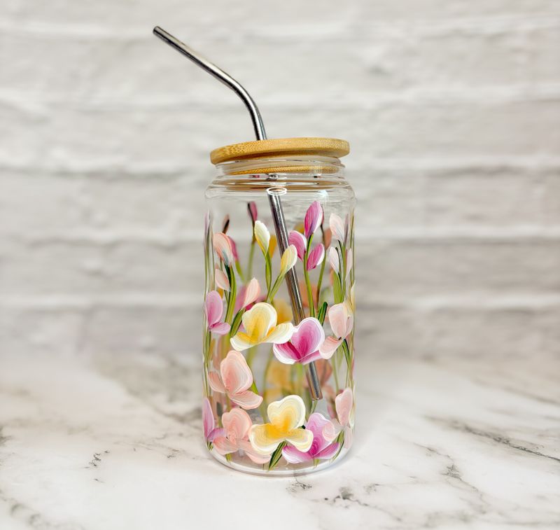 Hand Painted Sweet Pea Beer Can Cup