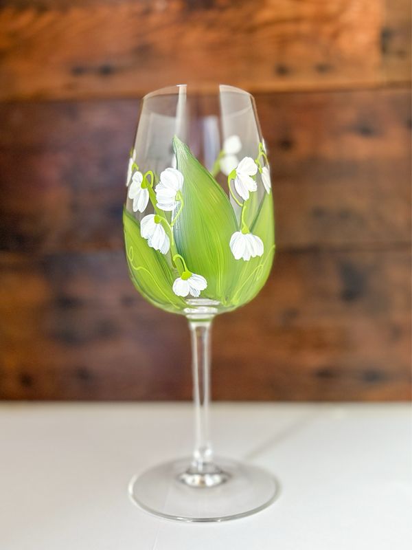Hand Painted Lily Of The Valley Stemmed Glass