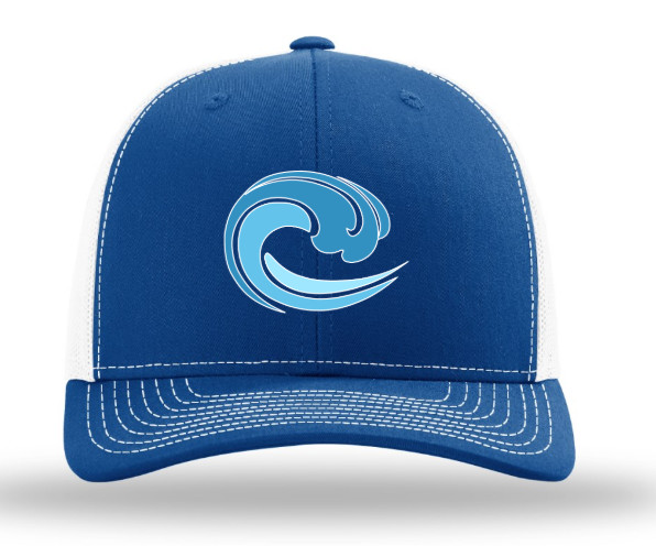 trucker hat; royal/ white