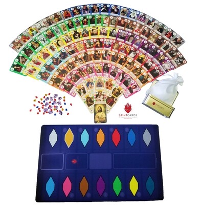 SaintCards: Deluxe Base Game Bundle (106 SaintCards w/Tin &amp; Deluxe Blue Game Mat)
