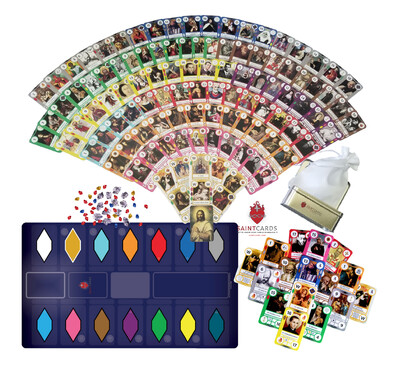 SaintCards: Extraordinary Form Base Game Bundle (106 SaintCards w/Tin, 1960 Calendar Expansion, &amp; Deluxe Blue Game Mat)
