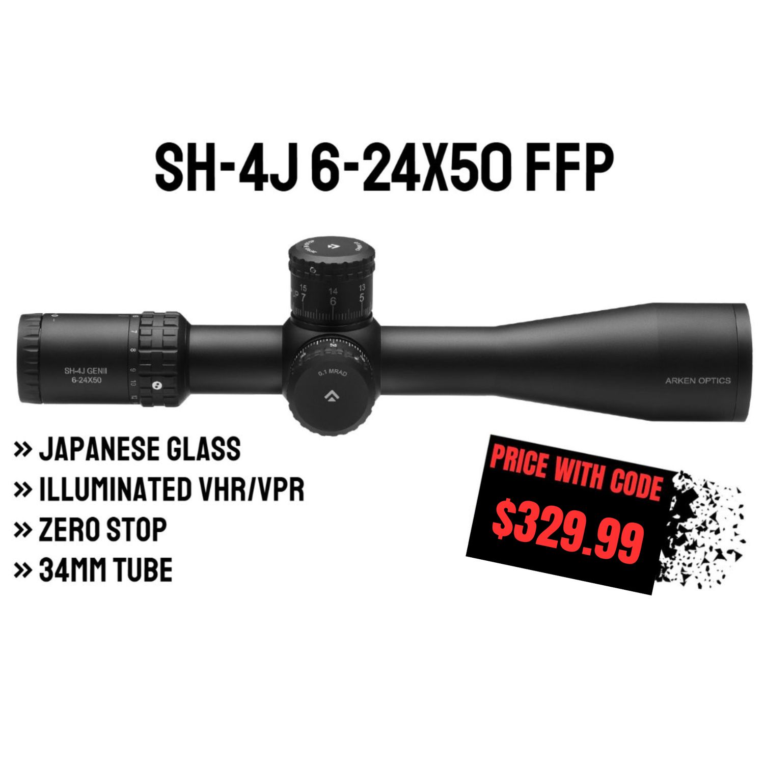 SH-4J 6-24X50 FFP Illuminated VHR/VPR - Zero Stop - 34mm Tube