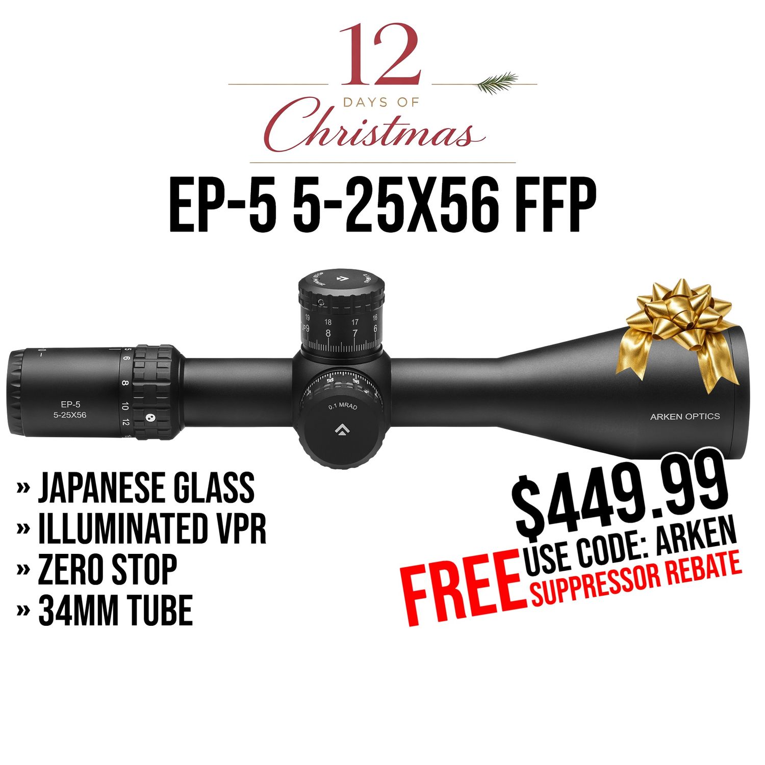 EP-5 5-25X56 FFP Illuminated VPR - Zero Stop - 34mm Tube