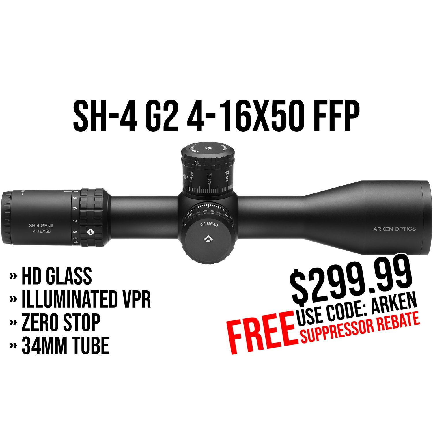 SH-4 4-16X50 GEN2 FFP Illuminated VPR - Zero Stop - 34mm Tube