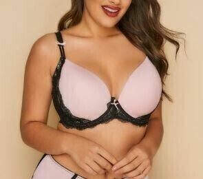 Pink &amp; Black Lace Underwire Bra 48F Band=122cm Full Bust 140cm